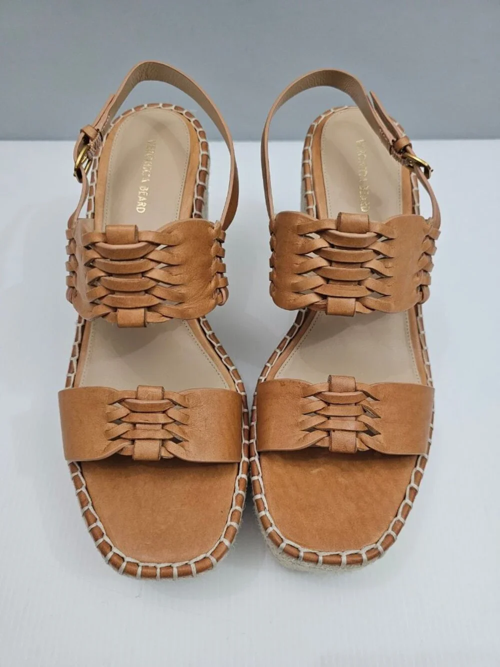 Veronica Beard Riya Espadrille Wedge Sandal Womens 10 Tan Leather Platform NEW